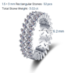 S925 Sterling Silver Full Moissanite Ring for Women, Rectangular Band, Luxury Fashion European and American Style, High-End Ring