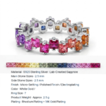 French 2.5mm Princess-Cut Lab Sapphire Ring for Women, Light Luxury Geometric Design