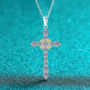 S925 Sterling Silver Moissanite Cross Pendant Necklace for Women, Fashionable and Minimalist