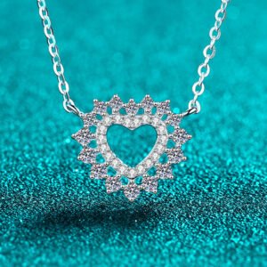 S925 Sterling Silver Moissanite Necklace for Women, Heart Cutout Collarbone Chain, Chic Fashion
