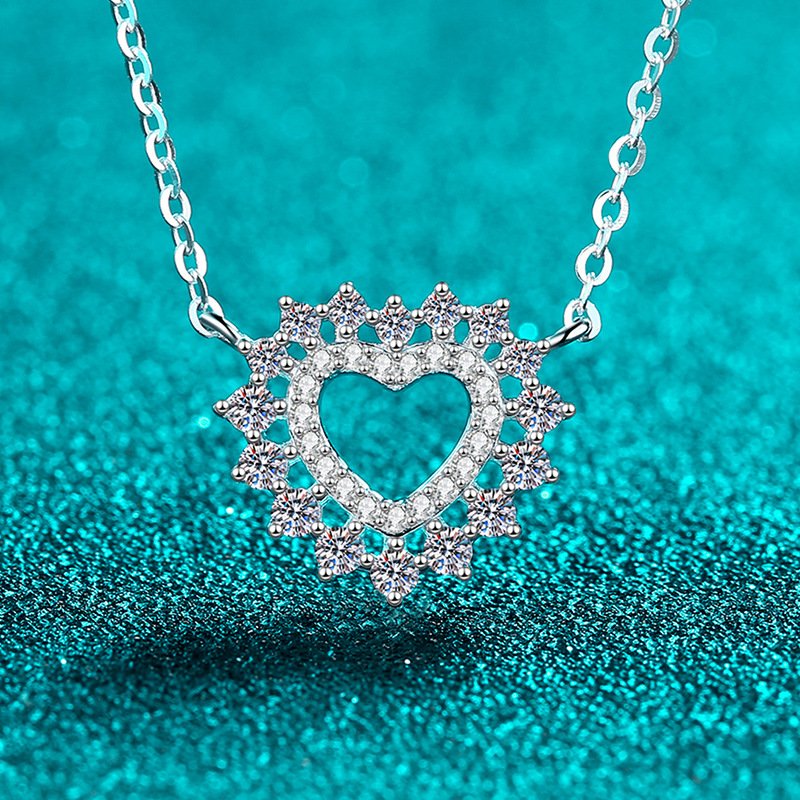 S925 Sterling Silver Moissanite Necklace for Women, Heart Cutout Collarbone Chain, Chic Fashion