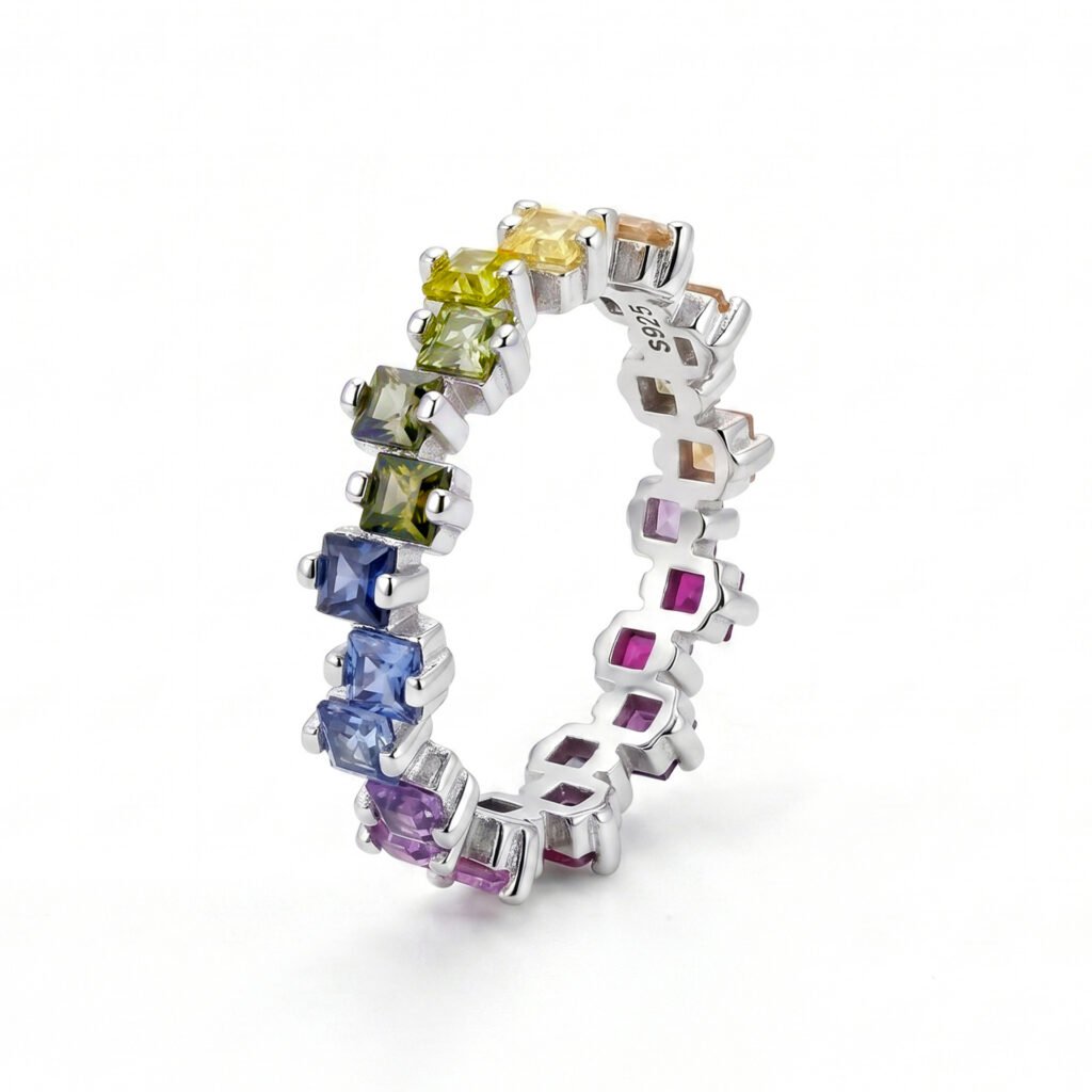 French 2.5mm Princess-Cut Lab Sapphire Ring for Women, Light Luxury Geometric Design