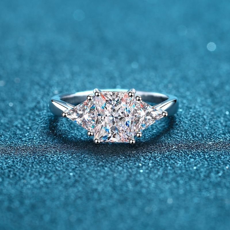 S925 Silver Ring for Women, 3 Carat Moissanite, Unique Geometric Design