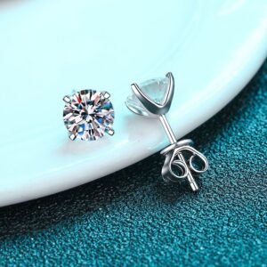 925 Silver Four-Prong Stud Earrings 20pt 30pt 50pt 80pt 1ct 2ct Moissanite Simple Style
