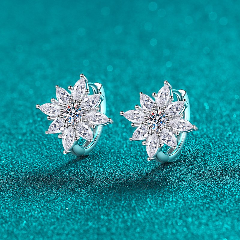 S925 Sterling Silver Moissanite Flower Earrings for Women, Sweet and Fashionable, Trendy and Stylish