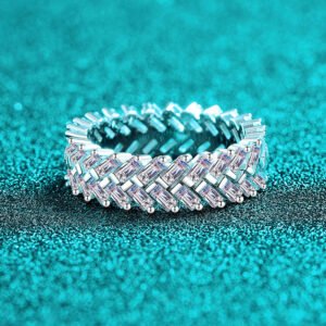 S925 Sterling Silver Full Moissanite Ring for Women, Rectangular Band, Luxury Fashion European and American Style, High-End Ring