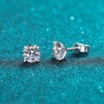 925 Silver Four-Prong Stud Earrings 20pt 30pt 50pt 80pt 1ct 2ct Moissanite Simple Style