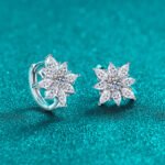 S925 Sterling Silver Moissanite Flower Earrings for Women, Sweet and Fashionable, Trendy and Stylish