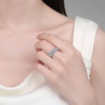 S925 Sterling Silver Full Moissanite Ring for Women, Rectangular Band, Luxury Fashion European and American Style, High-End Ring
