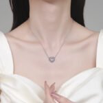 S925 Sterling Silver Moissanite Necklace for Women, Heart Cutout Collarbone Chain, Chic Fashion