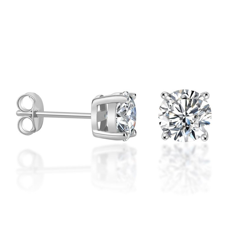 Moissanite Classic Four-Prong Stud Earrings S925 Silver 1ct High-End Minimalist Women