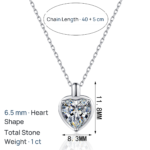 S925 Sterling Silver Heart Moissanite Necklace for Women Minimalist Heart Pendant Sweet Collarbone Chain