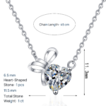 S925 Sterling Silver Moissanite Necklace for Women, Heart Bowknot Rabbit Ear Pendant, Sweet and Fresh Style