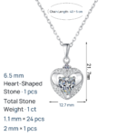 S925 Sterling Silver Moissanite Necklace for Women, Heart Hollow Out Collarbone Chain, Light Luxury European and American Style Pendant