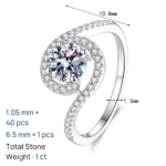 S925 Sterling Silver Moissanite Ring for Women, Twisted Wave Band, Light Luxury Fashion Jewelry