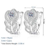 S925 Sterling Silver Moissanite Feather Earrings for Women, Light Luxury Elegant Lady High-End Fashion