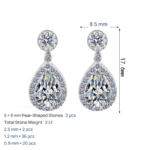 S925 Sterling Silver Moissanite Stud Earrings for Women, Drop Shape, Sparkling Elegant Minimalist Gift