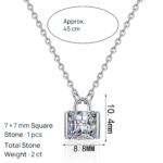 S925 Sterling Silver Moissanite Necklace for Women, Small Square Pendant, Simple Sugar Cube Design
