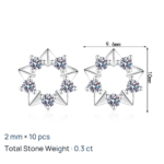 S925 Sterling Silver Full Moissanite Star Earrings for Women, Exquisite Cute Daily Simple