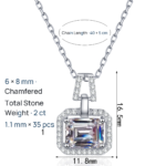S925 Sterling Silver Moissanite Necklace for Women, Rectangular Pendant, Minimalist High-End Light Luxury Versatile Clavicle Chain