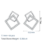 S925 Sterling Silver Moissanite Stud Earrings for Women Geometric Square Minimalist Fashion