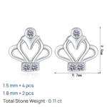 S925 Sterling Silver Crown Moissanite Earrings for Women, French Vintage Style, Daily Wear