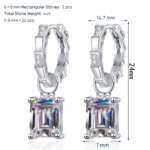S925 Sterling Silver Moissanite Stud Earrings for Women, Rectangular Drop, Luxury Style, Fashion Daily Wear