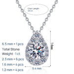 S925 Sterling Silver Moissanite Pendant Necklace for Women, Pear Drop Shape, Minimalist Elegant Daily Style