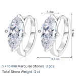 S925 Sterling Silver Moissanite Stud Earrings for Women, Simple Marquesine Ear Cuff, Olive Shape, Elegant Daily Versatile