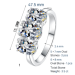 S925 Sterling Silver Moissanite Ring Oval Eternity Band for Women Light Luxury