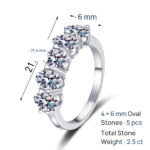 S925 Sterling Silver Moissanite Ring Women Oval Eternity Band Fashion Light Luxury