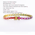 Cultured Pink Sapphire Gradient Rainbow 4x6mm Tennis Bracelet in Sterling Silver