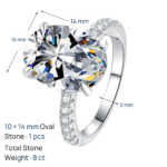 S925 Sterling Silver Moissanite Ring for Women 8 Carat Oval Shape Luxury Exquisite Elegant