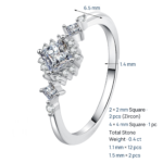 S925 Sterling Silver Moissanite Ring for Women, Square Geometric Design, Light Luxury Gift