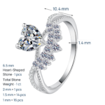 S925 Sterling Silver Moissanite Ring for Women Heart Hollow-Out Band Sweet Light Luxury Holiday Gift
