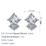 S925 Sterling Silver Moissanite Stud Earrings for Women, Simple Square Design, Daily Versatile Commute