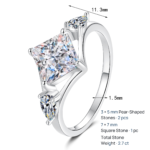 S925 Sterling Silver Moissanite Ring for Women Geometric Princess Square Ring Exquisite Texture