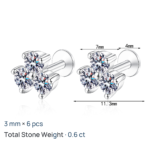 S925 Sterling Silver Moissanite Stud Earrings for Women, Clover Screw Back, Elegant and Minimalist