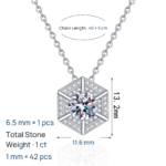 S925 Sterling Silver Moissanite Necklace for Women Hexagonal Pendant Trendy Fashion Daily Versatile Holiday Gift