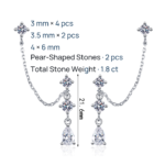 S925 Sterling Silver Moissanite Earrings for Women, Tassel Double Needle, Simple High-end Ins Style