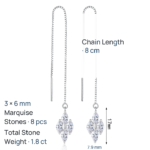 S925 Sterling Silver Moissanite Earrings for Women, Drop Line Earrings, Fashion Personality