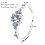 S925 Sterling Silver Moissanite Ring for Women Emerald Square Ice Ring Exquisite Simple High-End