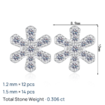 S925 Sterling Silver Full Moissanite Stud Earrings for Women, Snowflake and Floral Design, Fresh Sweet and Cute, Delicate for Daily Wear
