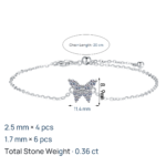 S925 Sterling Silver Moissanite Bracelet for Women Butterfly Sweet Delicate Simple Daily Versatile