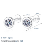 S925 Sterling Silver Moissanite Stud Earrings for Women, Bubble Screw-back Design, Simple and Elegant