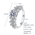S925 Sterling Silver Moissanite Ring for Women, Rectangular Beveled 1 Carat, Light Luxury Festive Gift