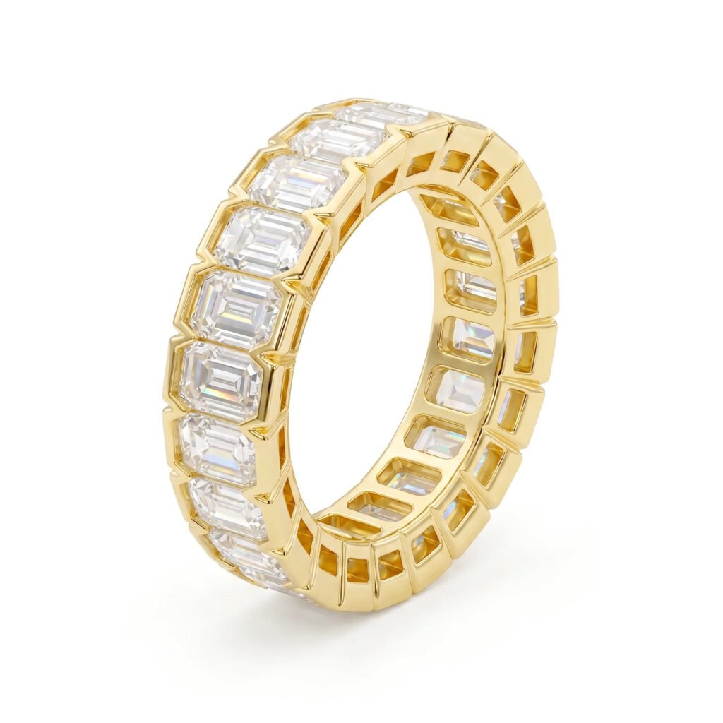 S925 Silver Emerald Cut Moissanite Ring Band Wholesale