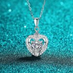 S925 Sterling Silver Moissanite Necklace for Women, Heart Hollow Out Collarbone Chain, Light Luxury European and American Style Pendant
