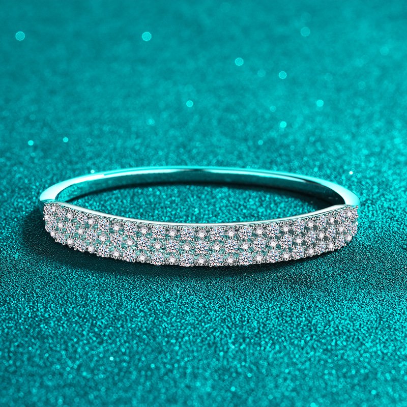 S925 Sterling Silver Bracelet Full Moissanite Tennis Style Bangle