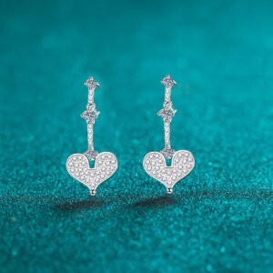 S925 Sterling Silver Plated Champagne Gold Heart-shaped Moissanite Stud Earrings for Women, 70 Points, Sweet and Simple Daily Style